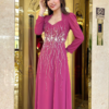 Áo Dài Dạ Hội Cổ Nữ Hoàng Hồng Đất Tay Dài Đính Đá Cao Cấp Hera Dress
