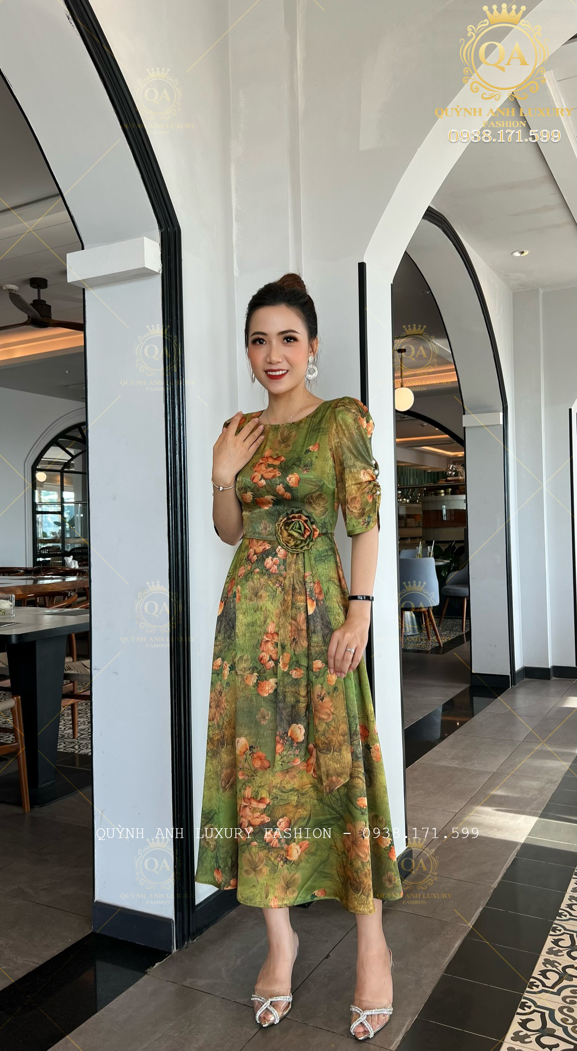 Váy Đầm Xoè Hoa Tone Xanh Đẹp Sang Trọng Cao Cấp Akina Dress