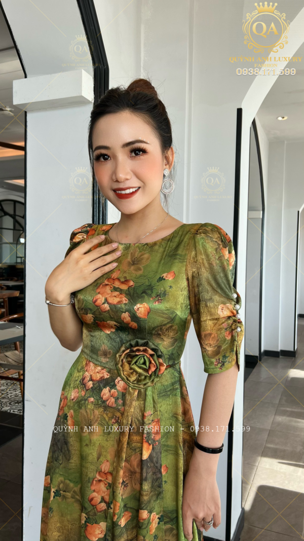 Váy Đầm Xoè Hoa Tone Xanh Đẹp Sang Trọng Cao Cấp Akina Dress