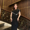 Đầm Dạ Hội Dáng Dài Đen Cổ Tròn Kết Ngọc Trai Lily Dress