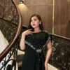 Đầm Dạ Hội Dáng Dài Đen Cổ Tròn Kết Ngọc Trai Lily Dress