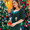 Đầm Dạ Hội Xẻ Tà Xanh Rêu Trơn Cổ Lưới Jolie Dress
