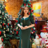 Đầm Dạ Hội Xẻ Tà Xanh Rêu Trơn Cổ Lưới Jolie Dress